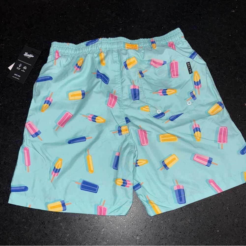NEW Brooklyn Cloth Aqua Colorful Popsicle Print Swim Trunks Shorts MESH LINED M